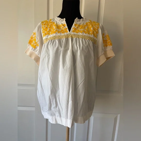 J. Crew White Top with Yellow Floral Embroidery - Picture 1 of 5